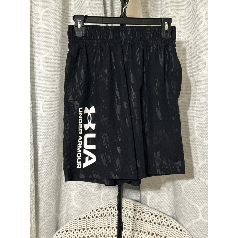 Under Armour Mens Black Graphic Loose Fit Athletic Training Shorts Size Small
